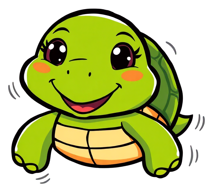 Friendly cartoon sea turtle with a patterned shell drawn in thick black outlines, half filled in with crayon — an easy turtle coloring page for kids from Hello Playdate