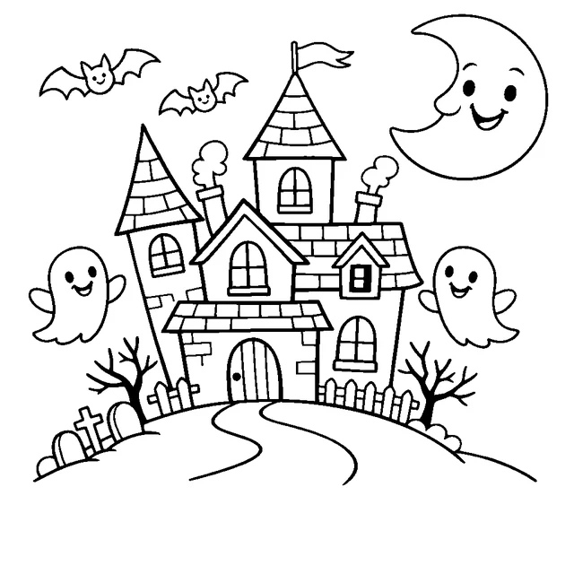 Haunted house coloring page