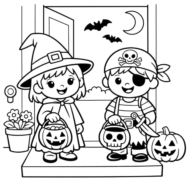 Trick or treat coloring page